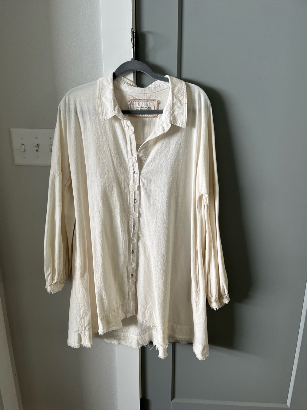 Free People Cream Button-Front Long Sleeve Tunic